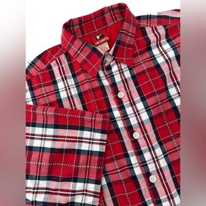 Re:Verb men’s Large Red & Black Plaid Short Sleeve 100% Cotton Button Down Shirt